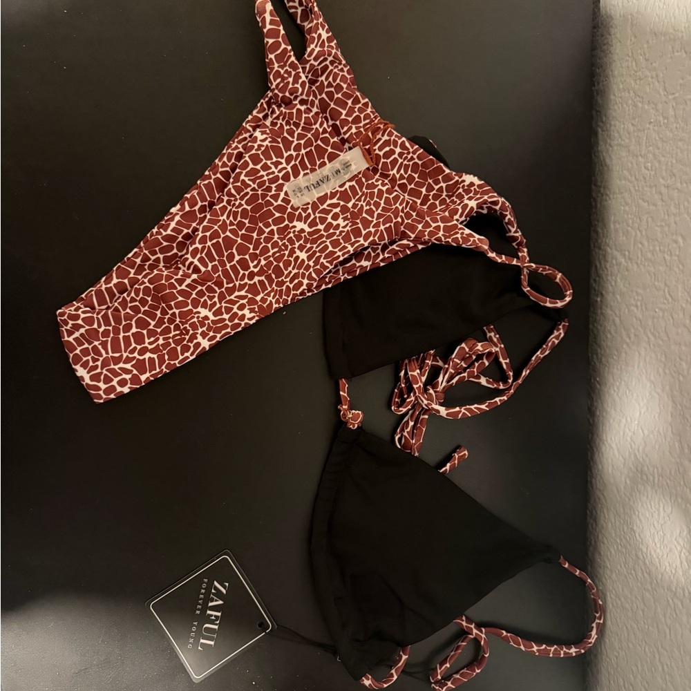 Zaful Black & Brown Pattern Triangle Bikini Set - Picture 3 of 6